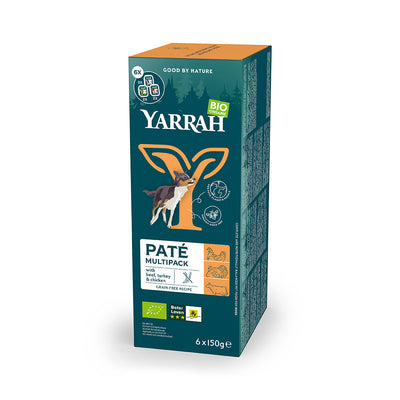 Yarrah Bio Hund Schale Multipacks Paté getreidefrei gemischt (Rind / Huhn & Truthahn) 6 x 150g