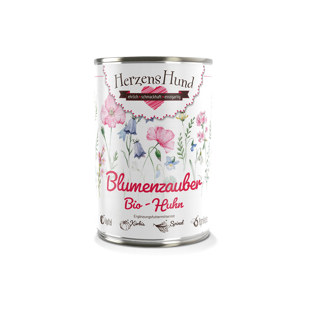HerzensHund Blumenzauber - Bio-Huhn mit Bio-Apfel für Hunde