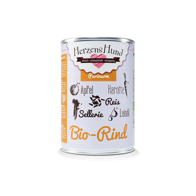 HerzensHund Bio-Rind mit Apfel - purinarm für Hunde 12 x 400g Dose