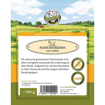 Bellfor Gesunder Hundesnack - Fleischstreifen Ziege 100 g