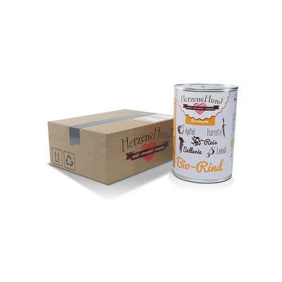 HerzensHund Bio-Rind mit Apfel - purinarm für Hunde 12 x 400g Dose