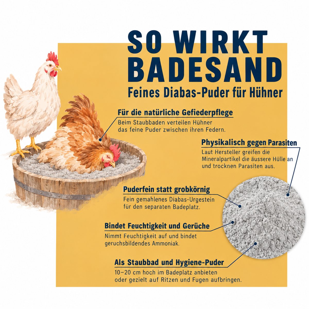 BioPiepFood Badesand für Hühner – feines Diabas-Puder