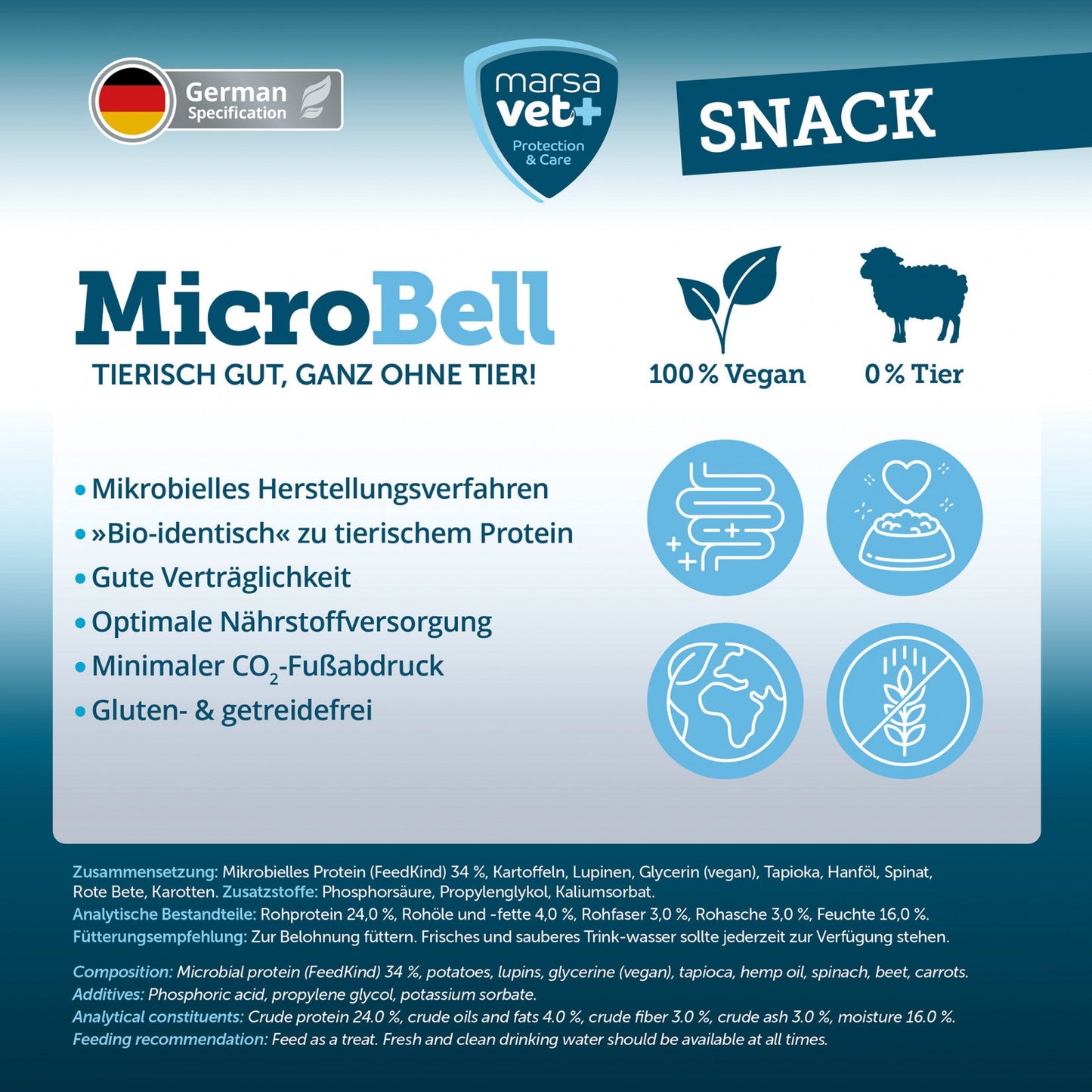 Marsavet MicroBell Snack – Vegane Hundesnacks / Leckerlis mit mikrobiellem Protein – 100g